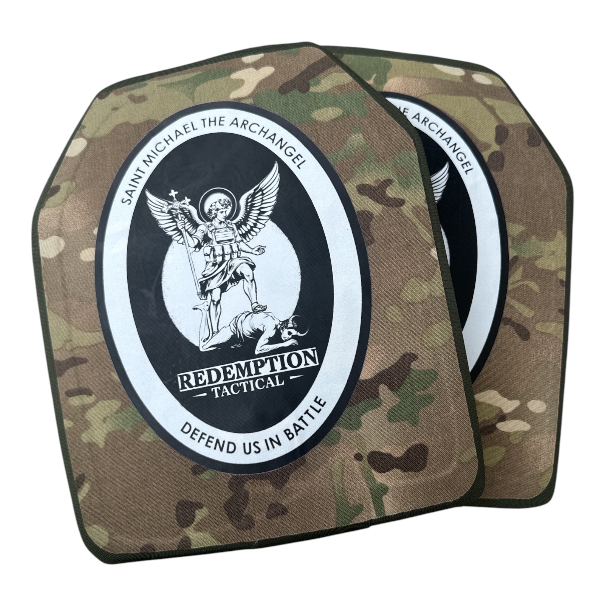 St Michael Archangel Plates Pair of 10x12 Level IV Ceramic PE Plates Ballistic FRONT AND BACK (SIZE SMALL to LARGE) Curved with Shooters Cut